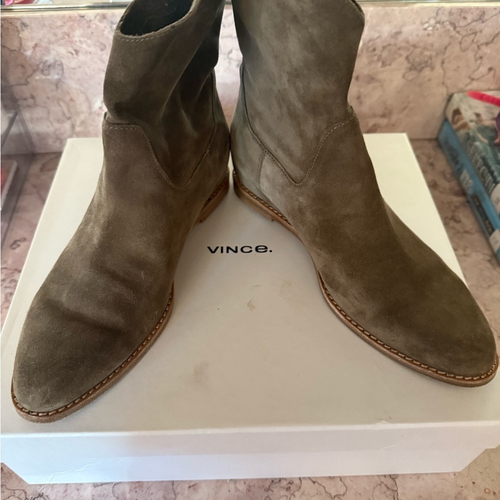 Vince Olive Suede Ankle Boots